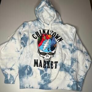 Chinatown Market Grateful Dead Tie-Dye Hoodie Small – Blue White Skull Graphic